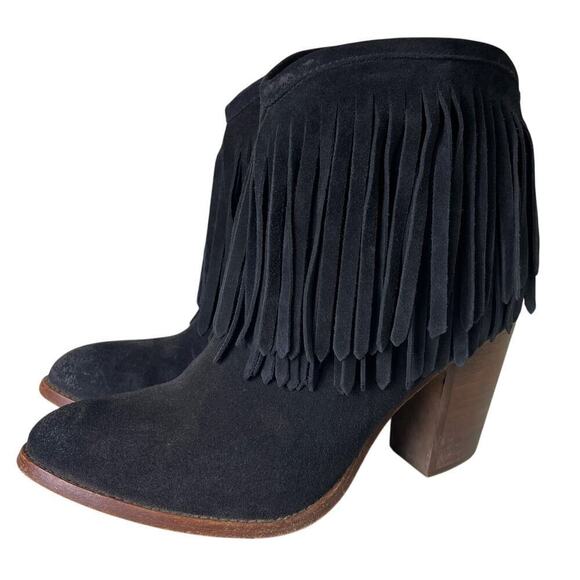 Frye Ilana Fringe Short Ankle Booties Women's 10 B Black Leather Western Pull on - Picture 2 of 15